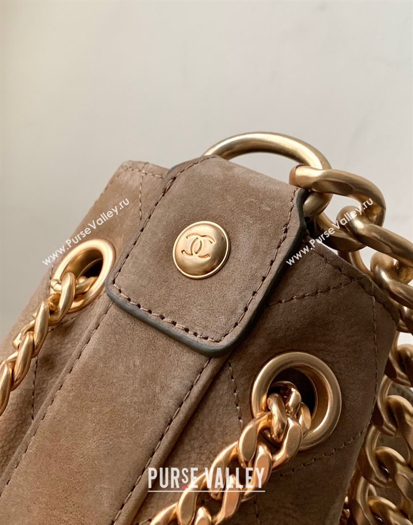 Chanel Vintage Quilted Suede Bucket Bag Dark Beige 2025 CH011301 (yezi-250113032)