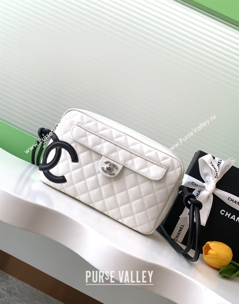 Chanel Quilted Calfskin Leather Camera Bag with Maxi CC White/Black2 2025 AS6326 (yezi-250111060)