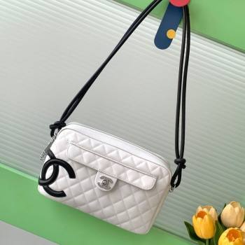 Chanel Quilted Calfskin Leather Camera Bag with Maxi CC White/Black2 2025 AS6326 (yezi-250111060)