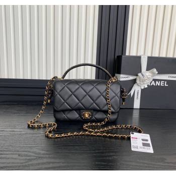 Chanel Quilted Lambskin Flap Bag with Top Handle, Chain and Knot AS5317 Black 2025 (yezi-250113048)