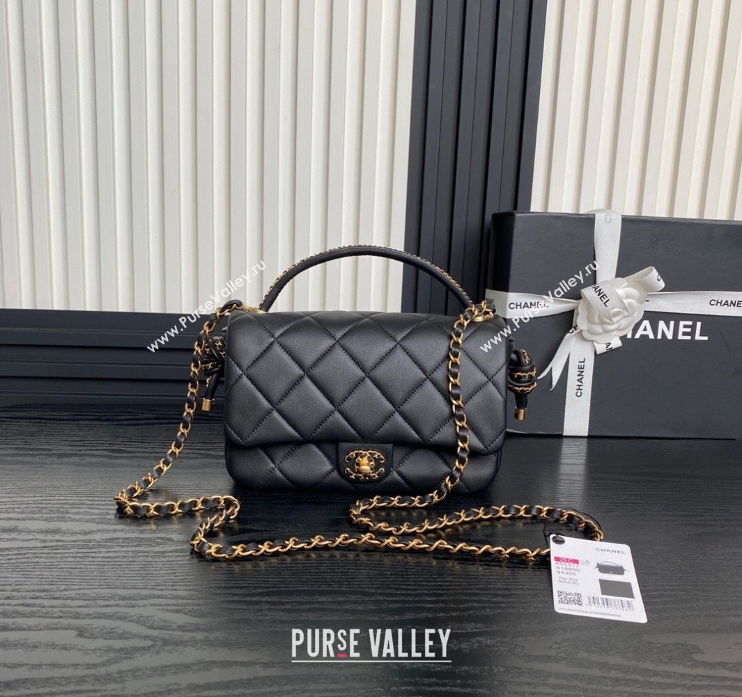 Chanel Quilted Lambskin Flap Bag with Top Handle, Chain and Knot AS5317 Black 2025 (yezi-250113048)