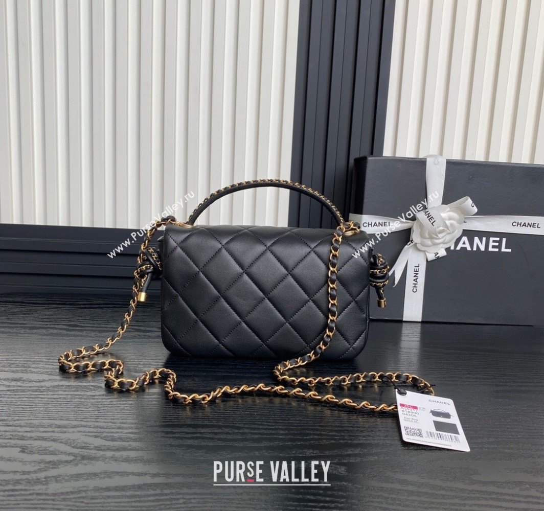 Chanel Quilted Lambskin Flap Bag with Top Handle, Chain and Knot AS5317 Black 2025 (yezi-250113048)