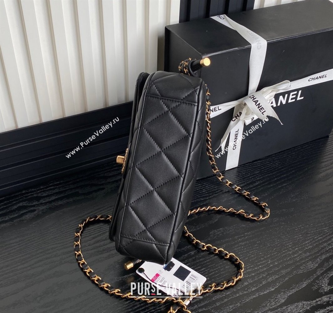 Chanel Quilted Lambskin Flap Bag with Top Handle, Chain and Knot AS5317 Black 2025 (yezi-250113048)