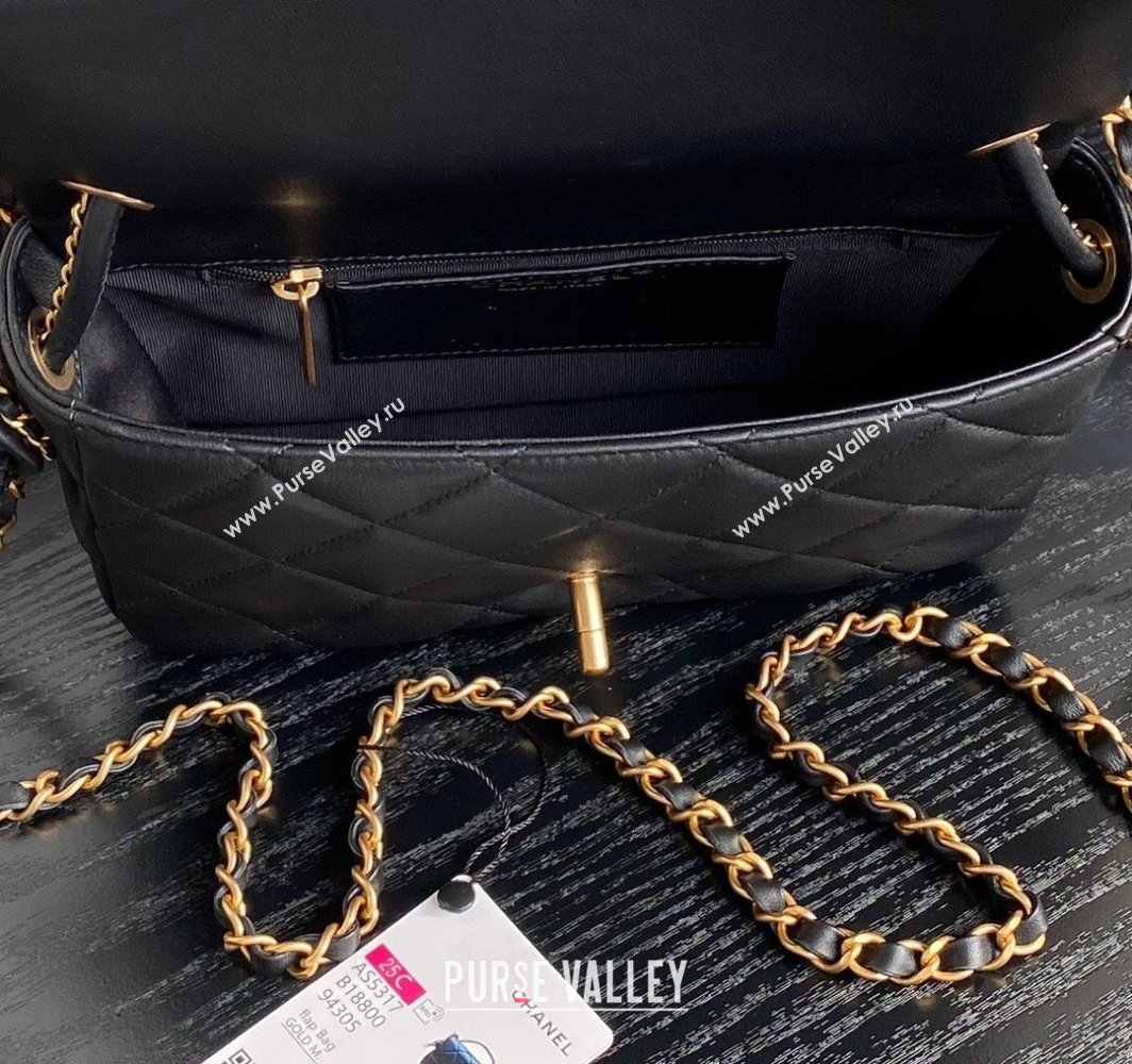 Chanel Quilted Lambskin Flap Bag with Top Handle, Chain and Knot AS5317 Black 2025 (yezi-250113048)