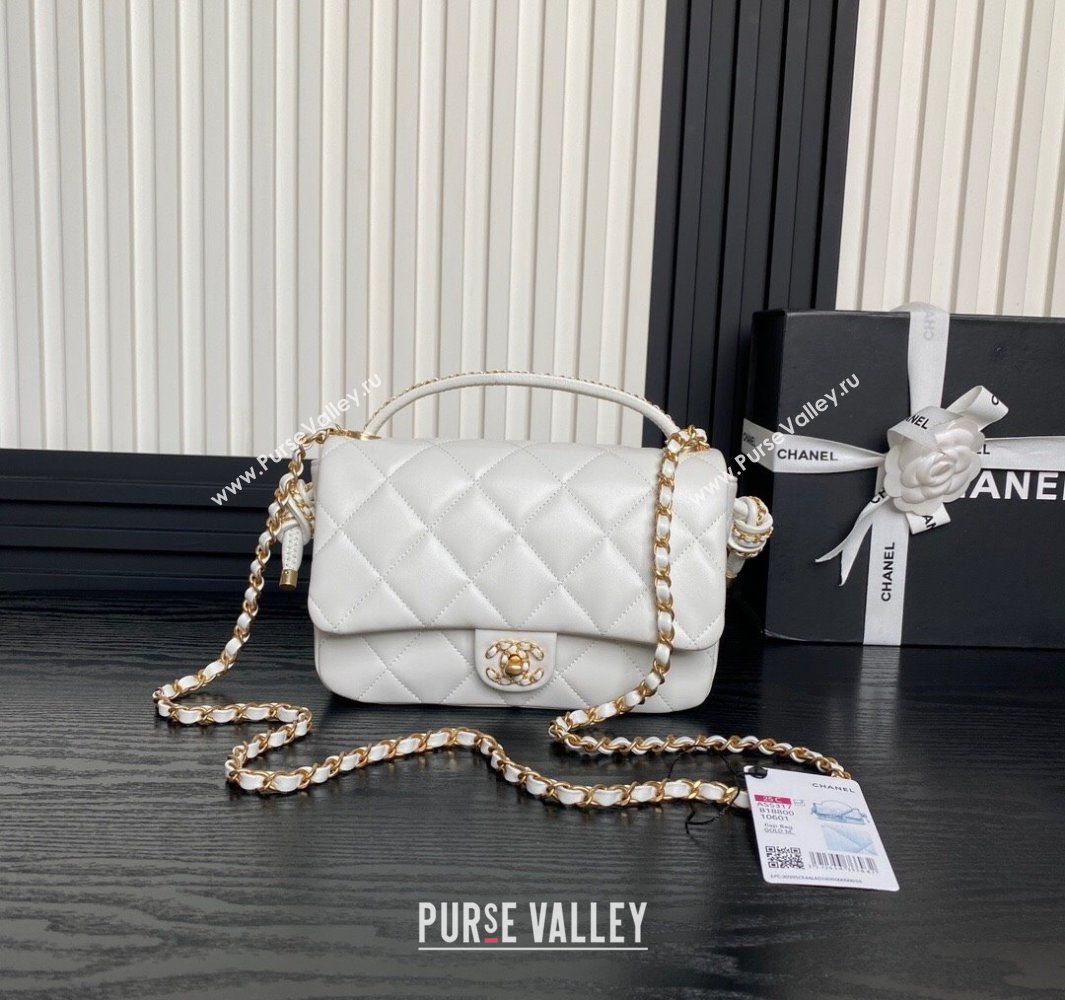 Chanel Quilted Lambskin Flap Bag with Top Handle, Chain and Knot AS5317 White 2025 (yezi-250113049)