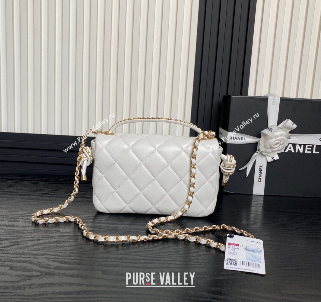 Chanel Quilted Lambskin Flap Bag with Top Handle, Chain and Knot AS5317 White 2025 (yezi-250113049)
