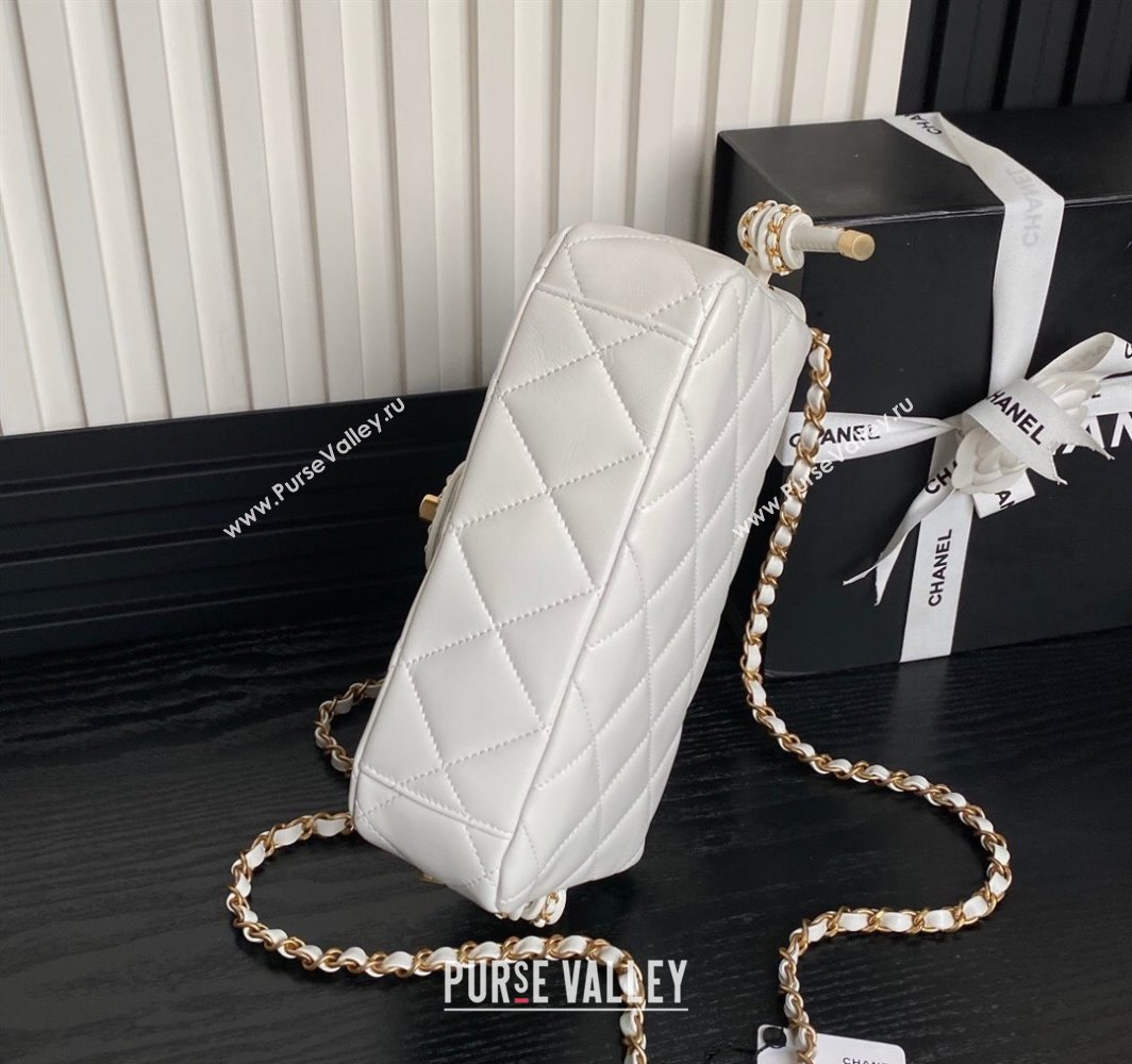 Chanel Quilted Lambskin Flap Bag with Top Handle, Chain and Knot AS5317 White 2025 (yezi-250113049)