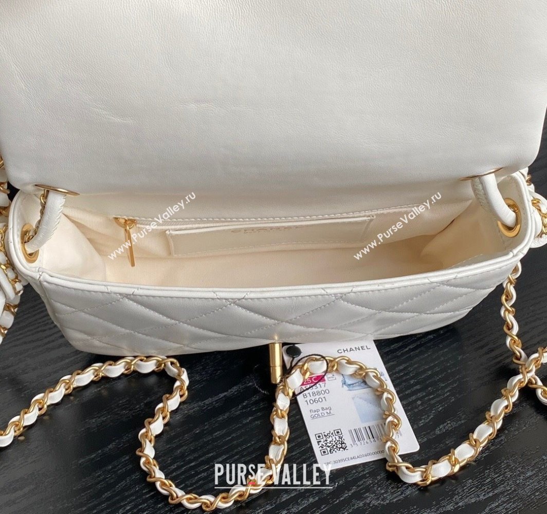 Chanel Quilted Lambskin Flap Bag with Top Handle, Chain and Knot AS5317 White 2025 (yezi-250113049)