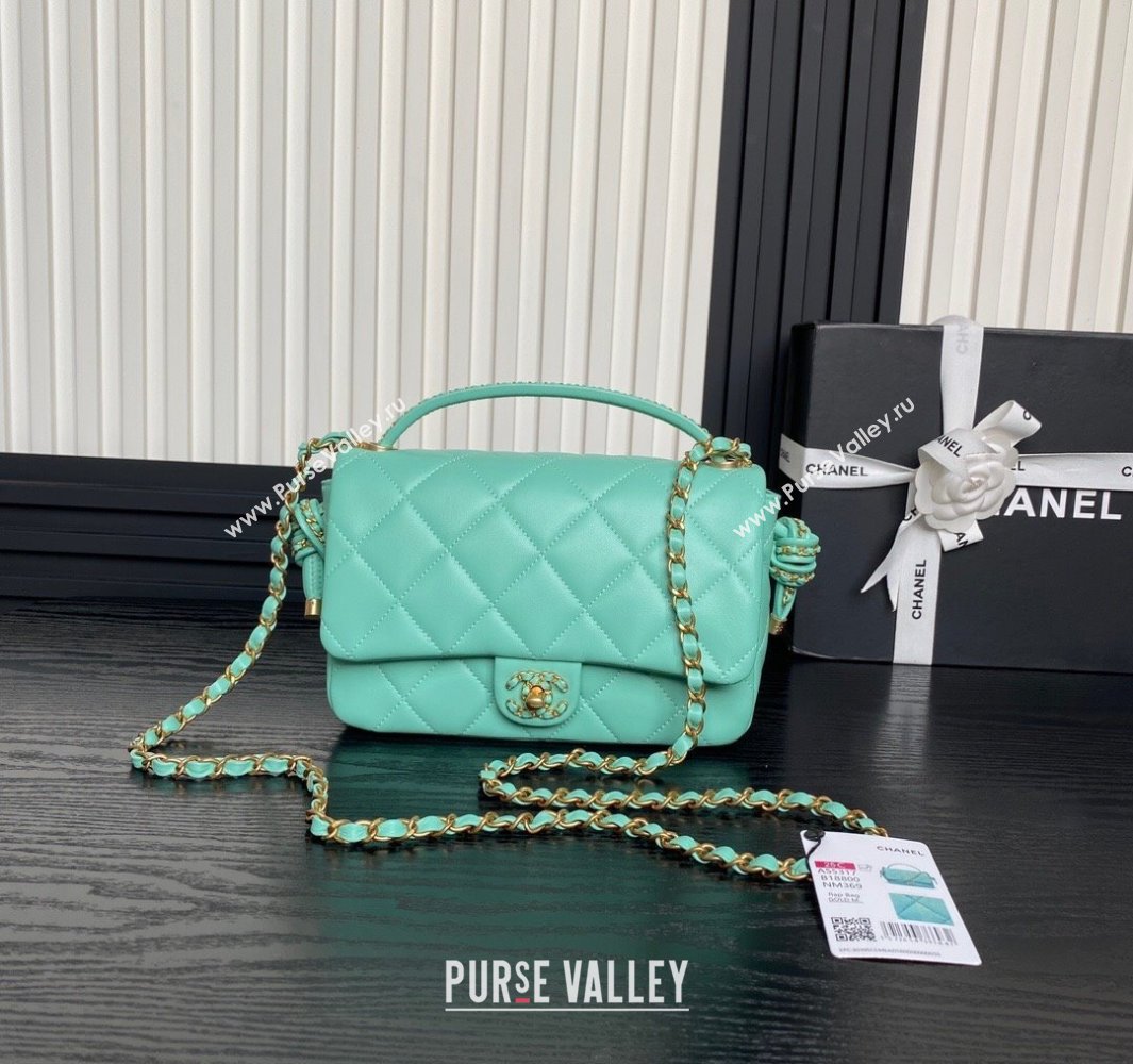 Chanel Quilted Lambskin Flap Bag with Top Handle, Chain and Knot AS5317 Green 2025 (yezi-250113050)