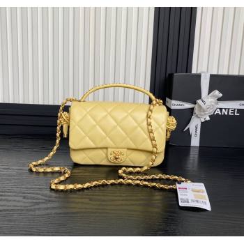 Chanel Quilted Lambskin Flap Bag with Top Handle, Chain and Knot AS5317 Yellow 2025 (yezi-250113051)