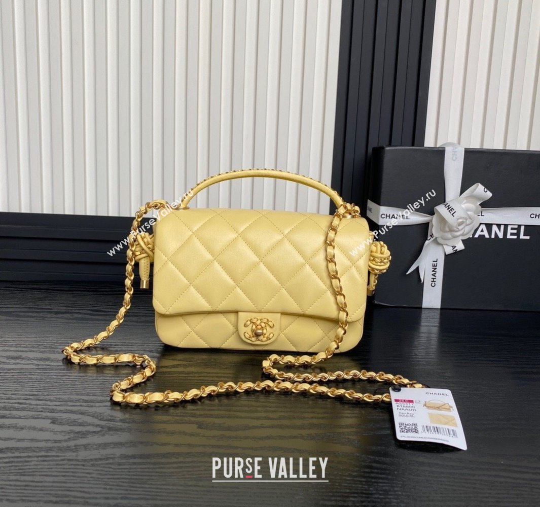 Chanel Quilted Lambskin Flap Bag with Top Handle, Chain and Knot AS5317 Yellow 2025 (yezi-250113051)