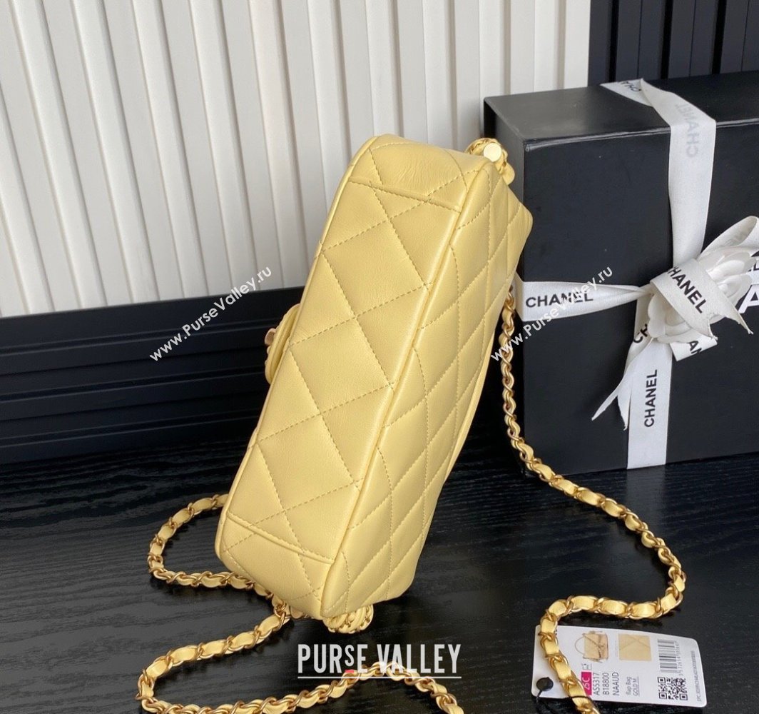 Chanel Quilted Lambskin Flap Bag with Top Handle, Chain and Knot AS5317 Yellow 2025 (yezi-250113051)