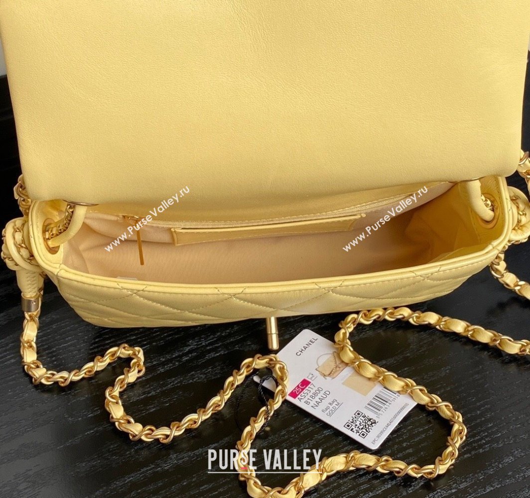 Chanel Quilted Lambskin Flap Bag with Top Handle, Chain and Knot AS5317 Yellow 2025 (yezi-250113051)