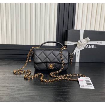 Chanel Quilted Lambskin Mini Flap Bag with Top Handle, Chain and Knot AS5298 Black 2025 (yezi-250113052)