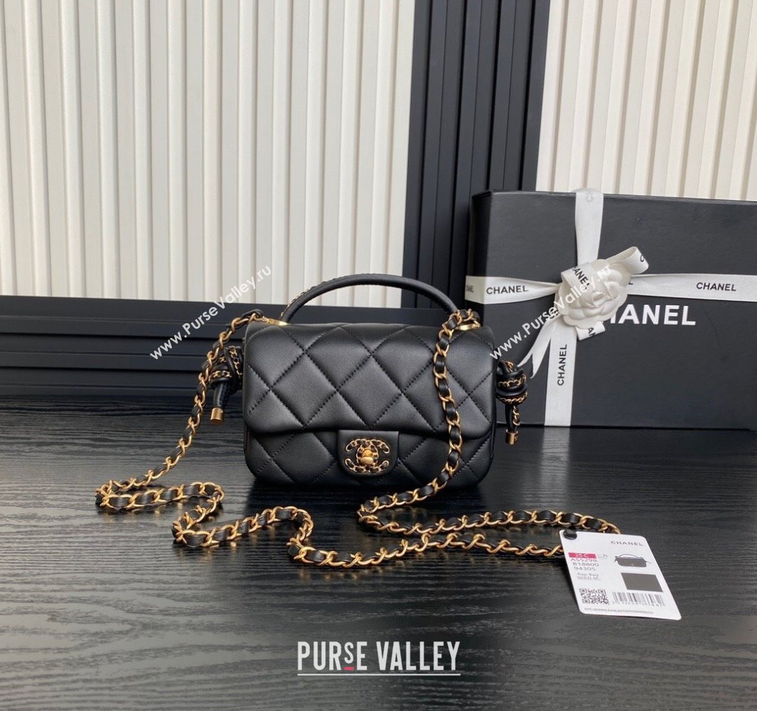 Chanel Quilted Lambskin Mini Flap Bag with Top Handle, Chain and Knot AS5298 Black 2025 (yezi-250113052)