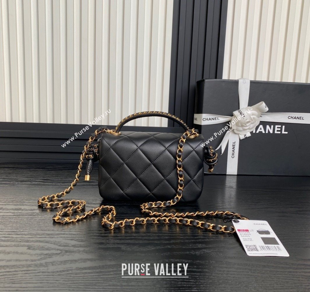 Chanel Quilted Lambskin Mini Flap Bag with Top Handle, Chain and Knot AS5298 Black 2025 (yezi-250113052)