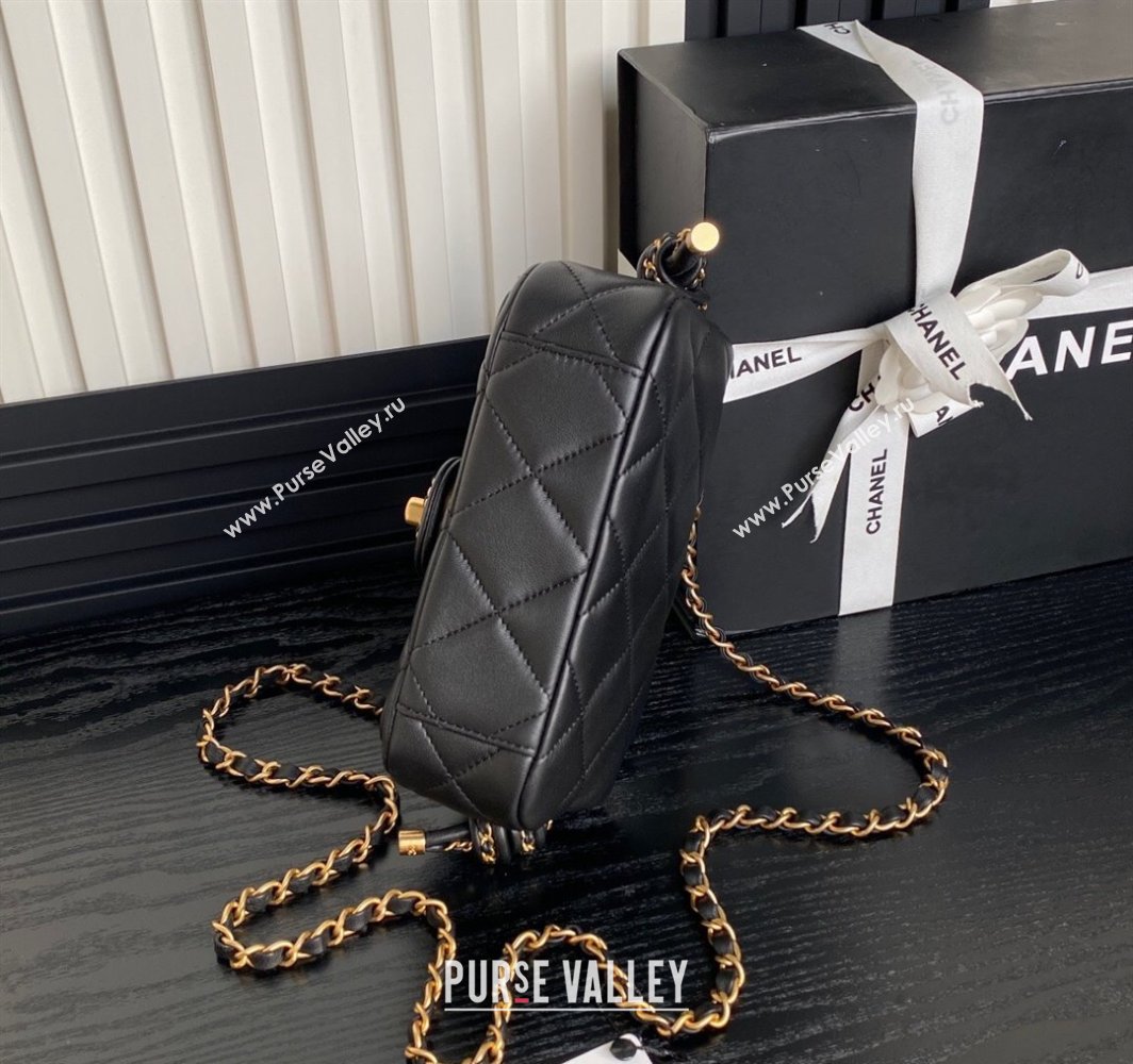 Chanel Quilted Lambskin Mini Flap Bag with Top Handle, Chain and Knot AS5298 Black 2025 (yezi-250113052)