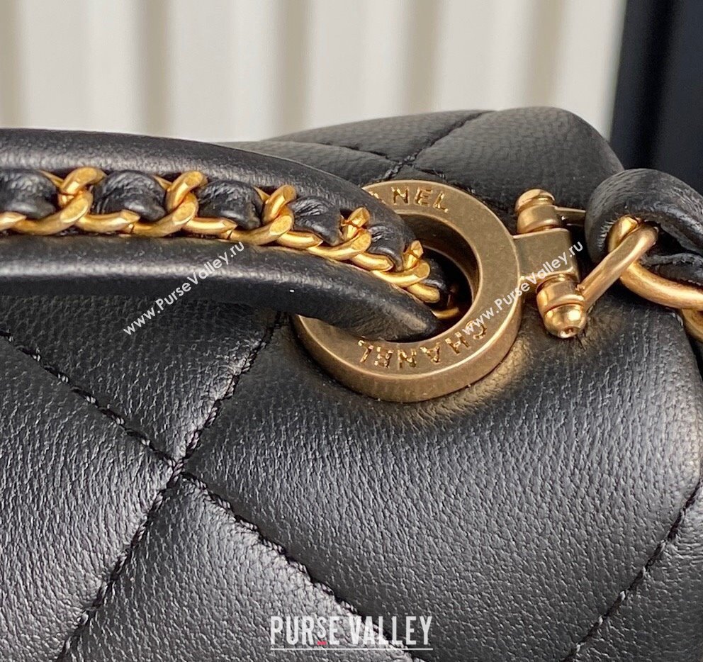 Chanel Quilted Lambskin Mini Flap Bag with Top Handle, Chain and Knot AS5298 Black 2025 (yezi-250113052)