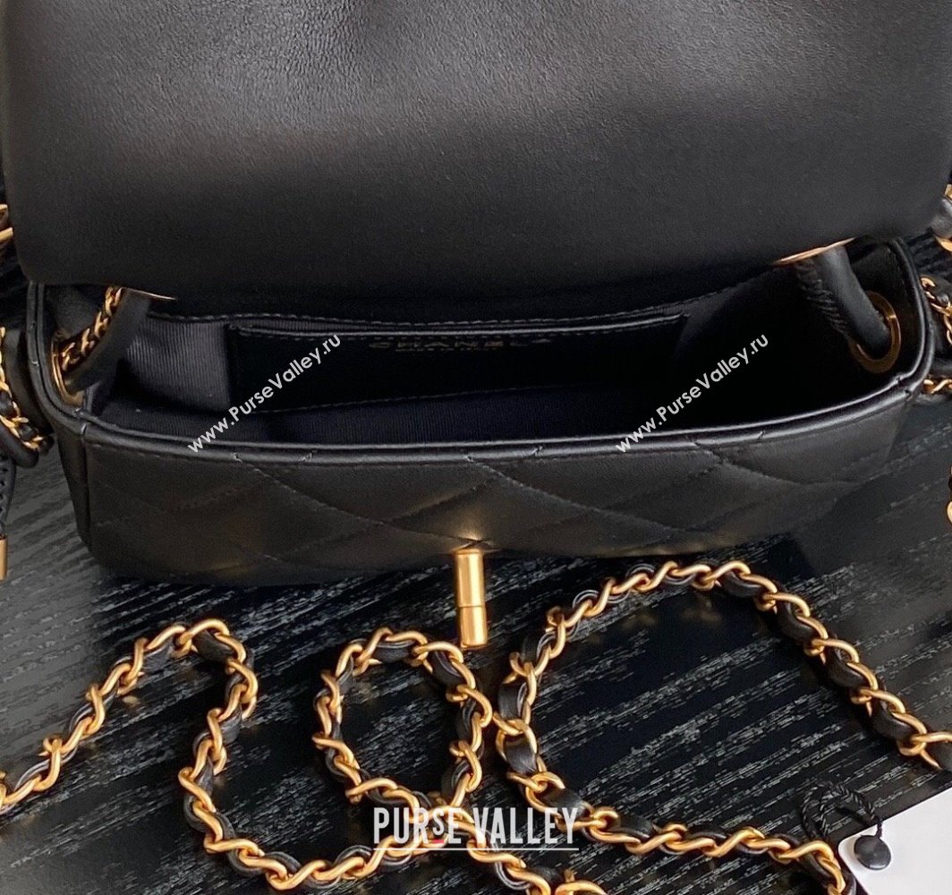 Chanel Quilted Lambskin Mini Flap Bag with Top Handle, Chain and Knot AS5298 Black 2025 (yezi-250113052)