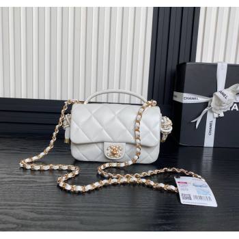 Chanel Quilted Lambskin Mini Flap Bag with Top Handle, Chain and Knot AS5298 White 2025 (yezi-250113053)