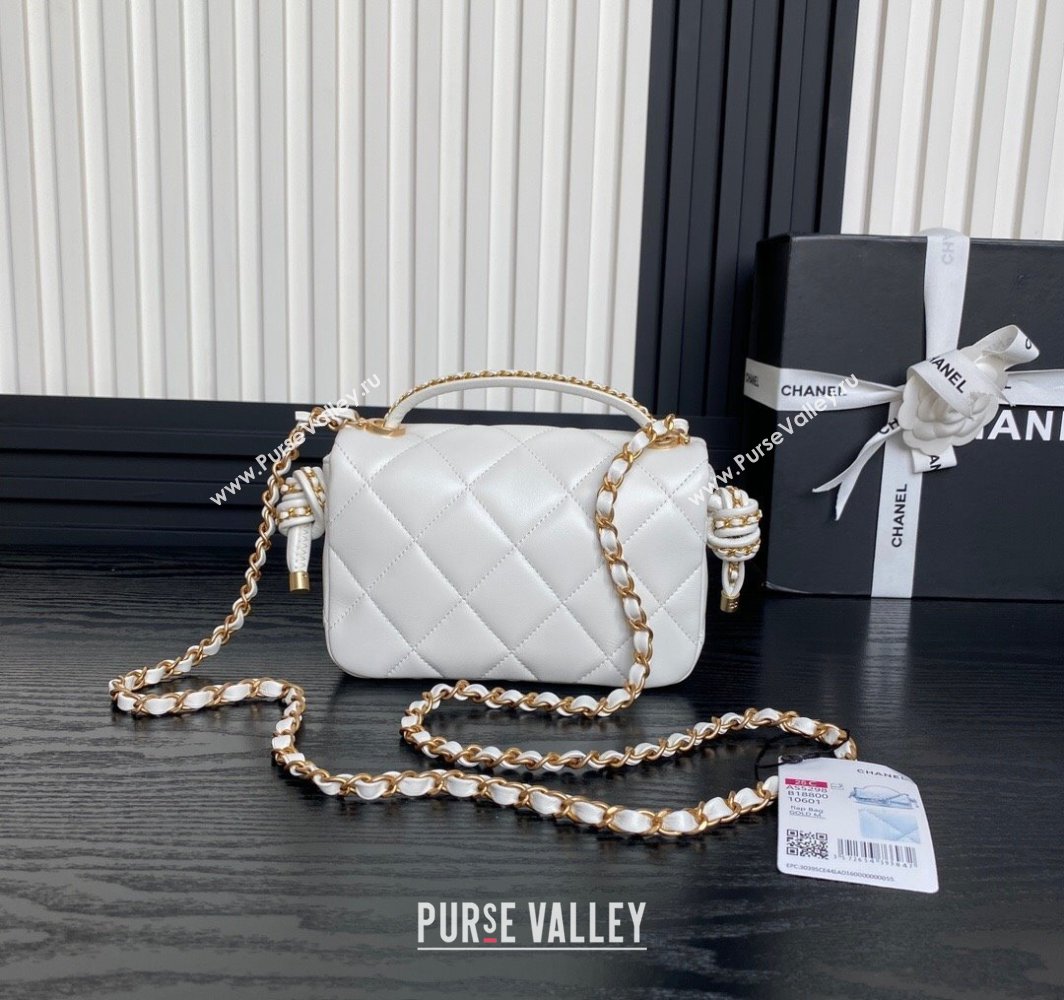 Chanel Quilted Lambskin Mini Flap Bag with Top Handle, Chain and Knot AS5298 White 2025 (yezi-250113053)