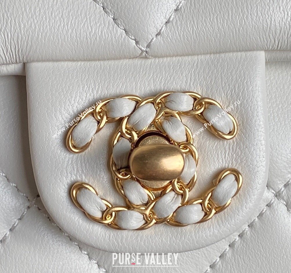 Chanel Quilted Lambskin Mini Flap Bag with Top Handle, Chain and Knot AS5298 White 2025 (yezi-250113053)