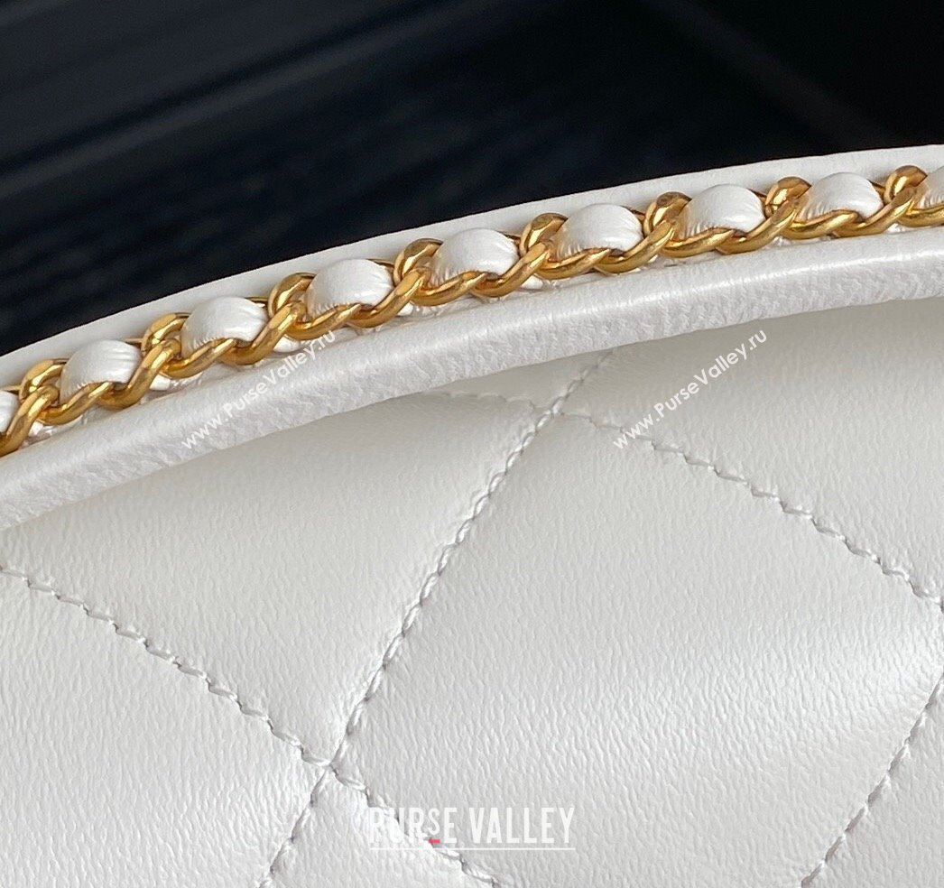 Chanel Quilted Lambskin Mini Flap Bag with Top Handle, Chain and Knot AS5298 White 2025 (yezi-250113053)