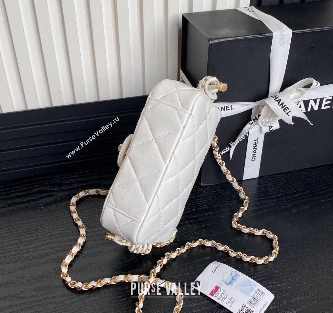Chanel Quilted Lambskin Mini Flap Bag with Top Handle, Chain and Knot AS5298 White 2025 (yezi-250113053)