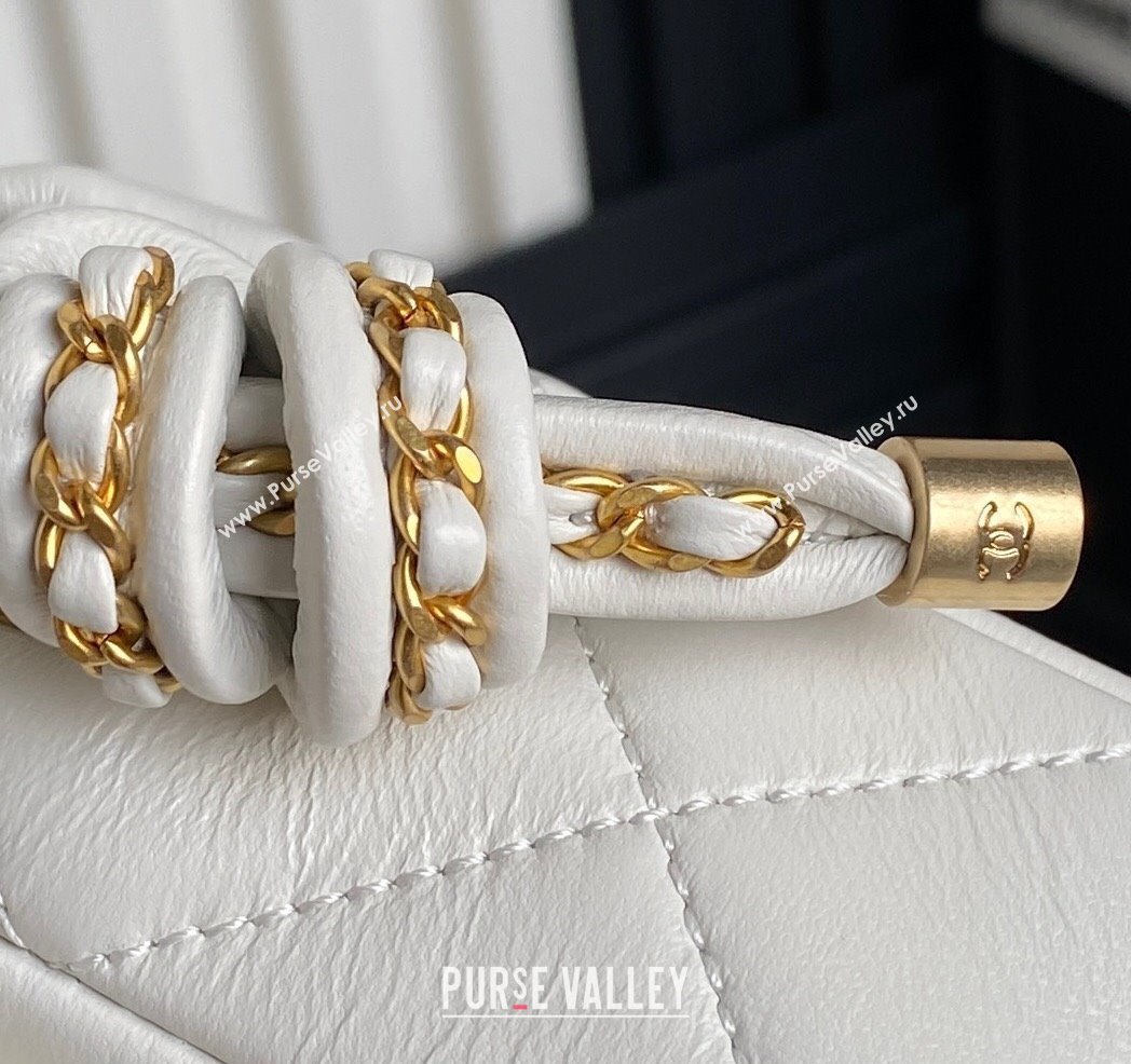 Chanel Quilted Lambskin Mini Flap Bag with Top Handle, Chain and Knot AS5298 White 2025 (yezi-250113053)