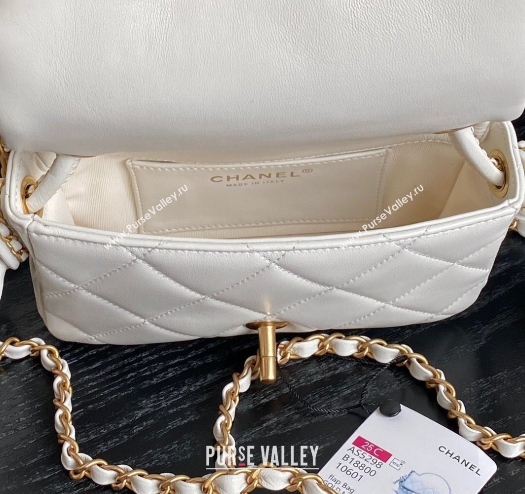 Chanel Quilted Lambskin Mini Flap Bag with Top Handle, Chain and Knot AS5298 White 2025 (yezi-250113053)