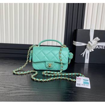 Chanel Quilted Lambskin Mini Flap Bag with Top Handle, Chain and Knot AS5298 Green 2025 (yezi-250113054)