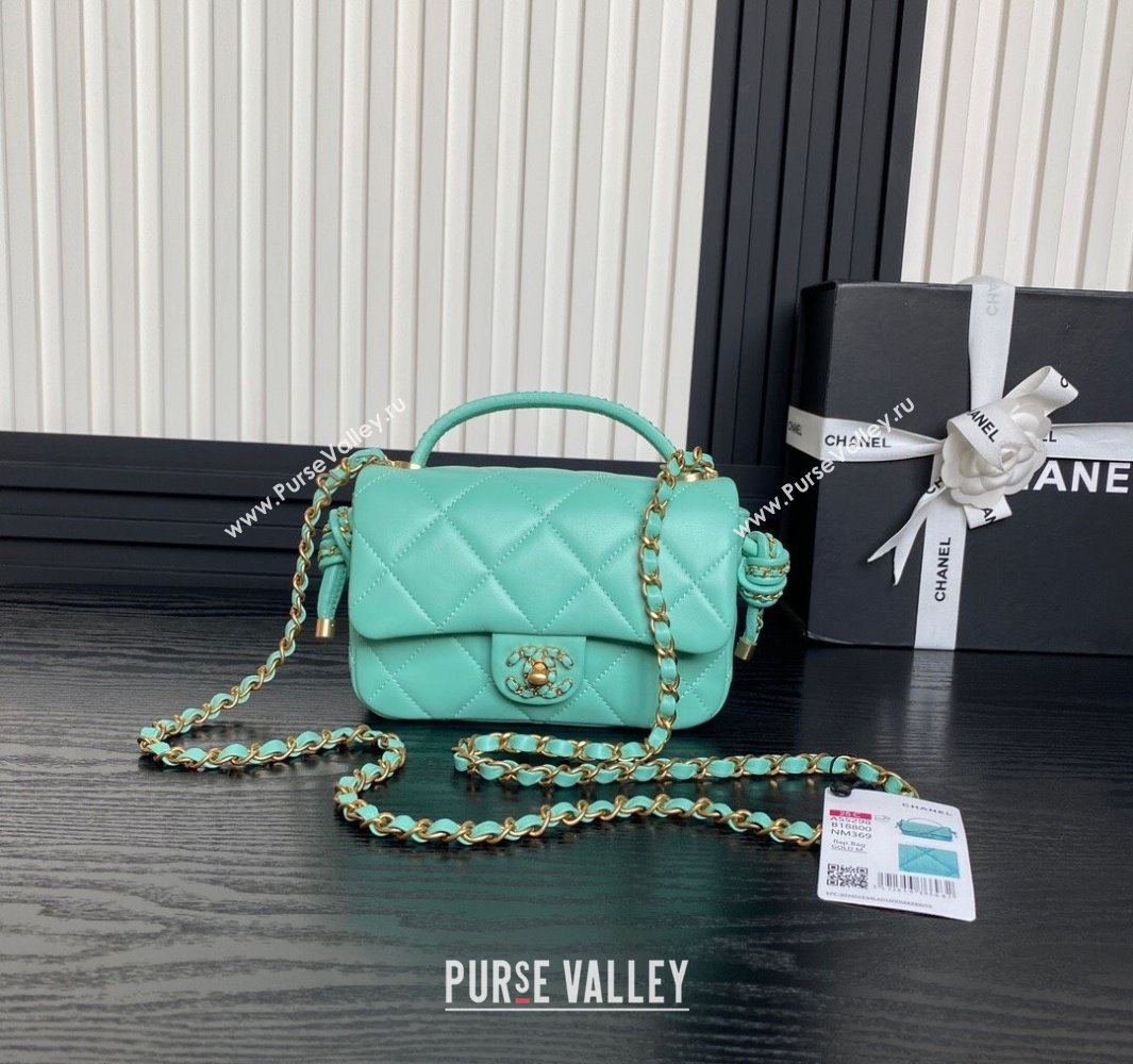 Chanel Quilted Lambskin Mini Flap Bag with Top Handle, Chain and Knot AS5298 Green 2025 (yezi-250113054)