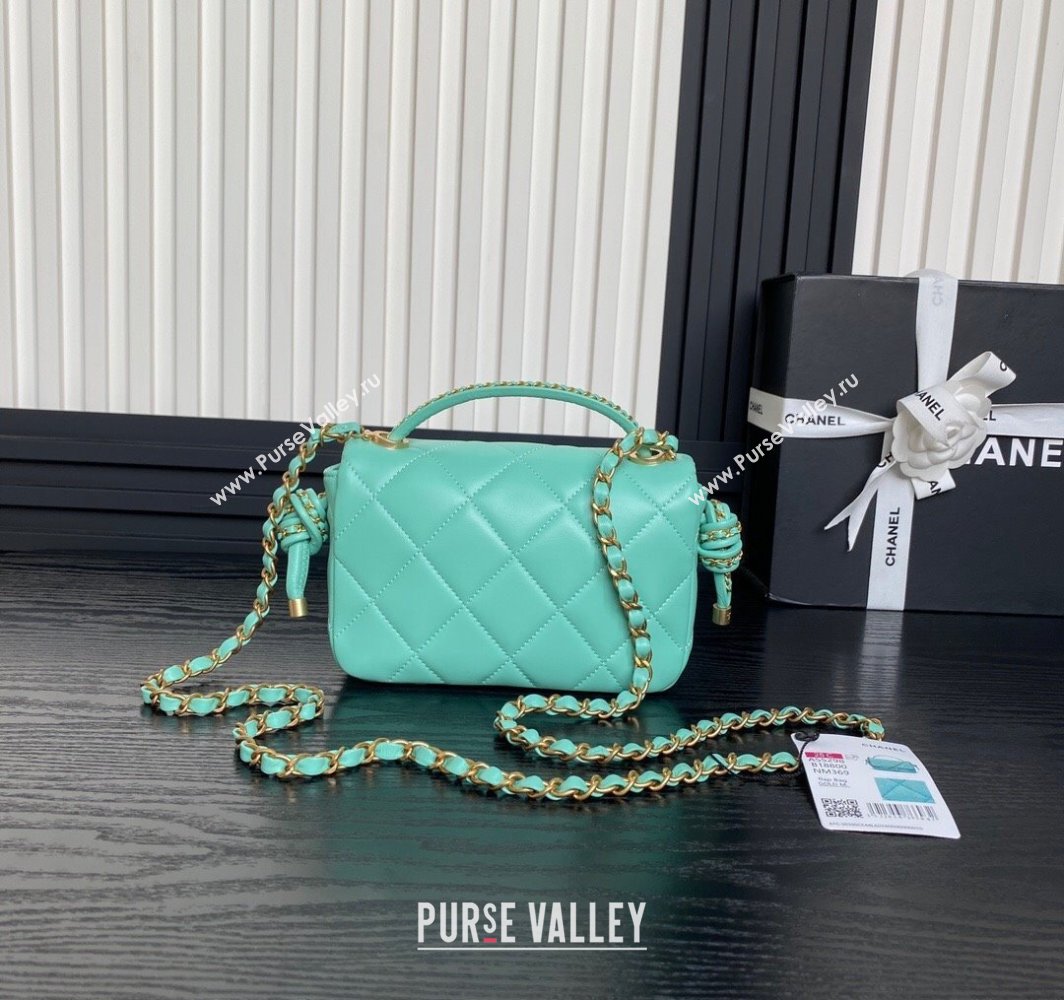 Chanel Quilted Lambskin Mini Flap Bag with Top Handle, Chain and Knot AS5298 Green 2025 (yezi-250113054)