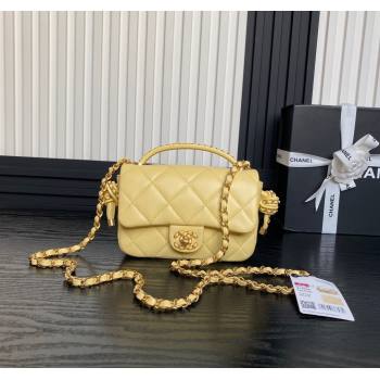 Chanel Quilted Lambskin Mini Flap Bag with Top Handle, Chain and Knot AS5298 Yellow 2025 (yezi-250113055)