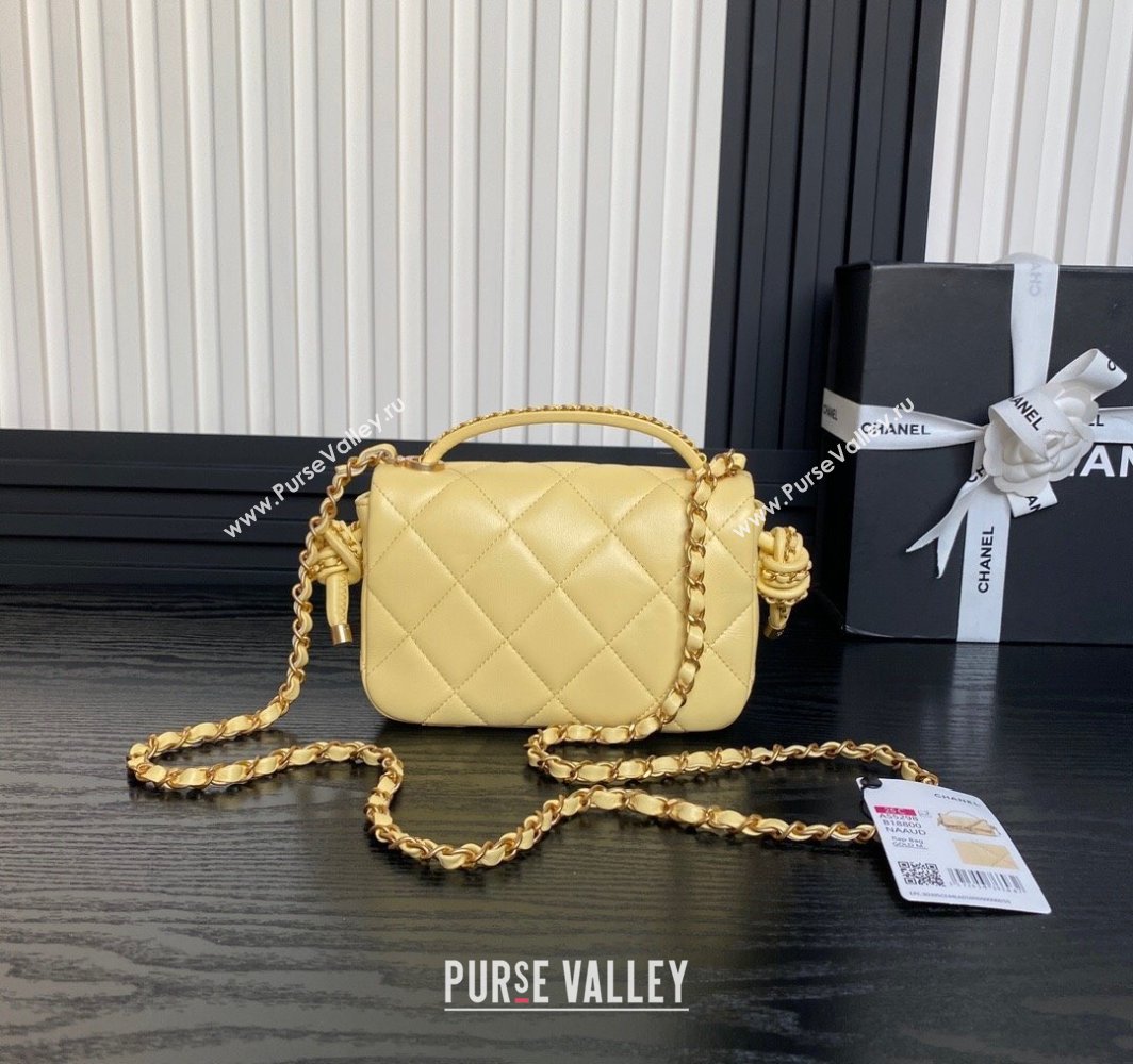 Chanel Quilted Lambskin Mini Flap Bag with Top Handle, Chain and Knot AS5298 Yellow 2025 (yezi-250113055)