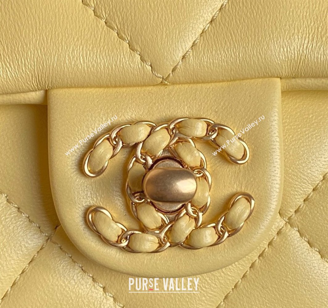 Chanel Quilted Lambskin Mini Flap Bag with Top Handle, Chain and Knot AS5298 Yellow 2025 (yezi-250113055)