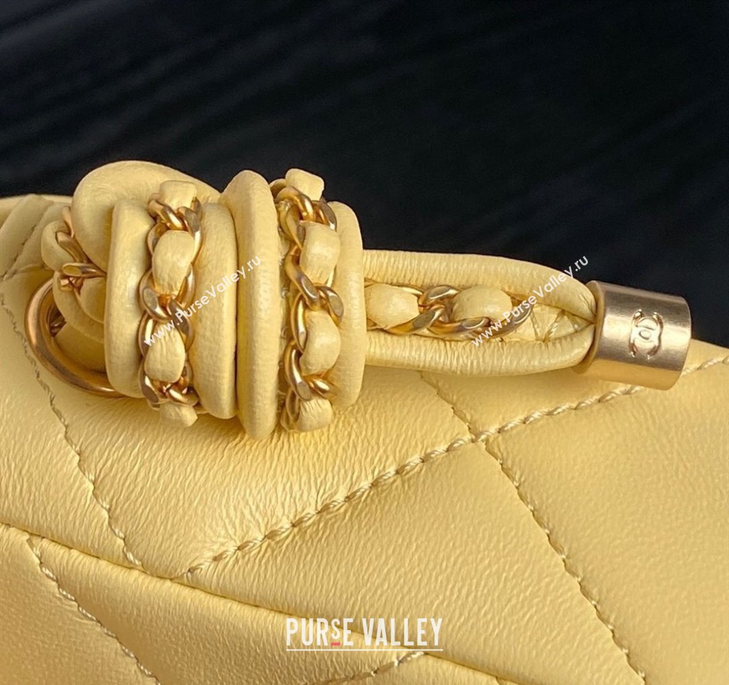 Chanel Quilted Lambskin Mini Flap Bag with Top Handle, Chain and Knot AS5298 Yellow 2025 (yezi-250113055)