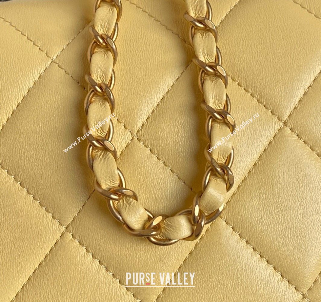 Chanel Quilted Lambskin Mini Flap Bag with Top Handle, Chain and Knot AS5298 Yellow 2025 (yezi-250113055)