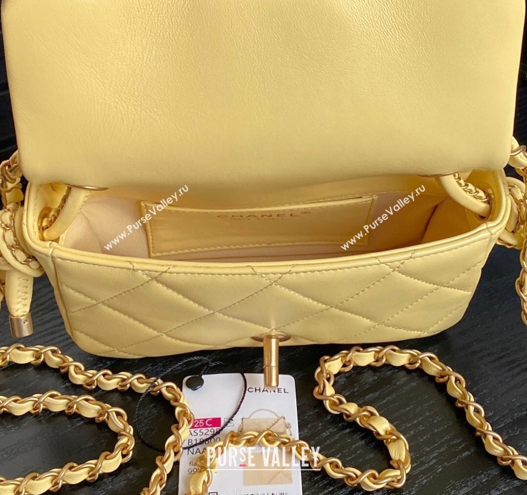 Chanel Quilted Lambskin Mini Flap Bag with Top Handle, Chain and Knot AS5298 Yellow 2025 (yezi-250113055)