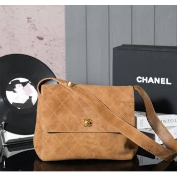 Chanel Vintage Suede Flap Bag with Wide Strap Brown 2025 CH011303 (yezi-250113057)