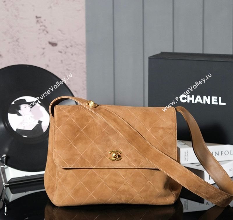 Chanel Vintage Suede Flap Bag with Wide Strap Brown 2025 CH011303 (yezi-250113057)