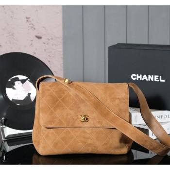 Chanel Vintage Suede Flap Bag with Wide Strap Brown 2025 A99935 (yezi-250213046)