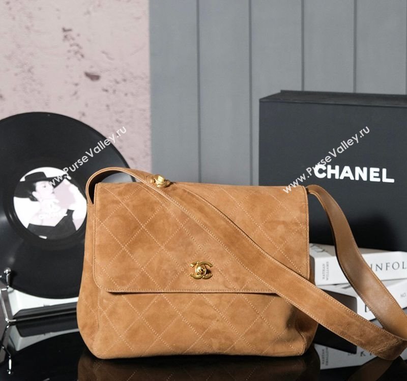 Chanel Vintage Suede Flap Bag with Wide Strap Brown 2025 A99935 (yezi-250213046)