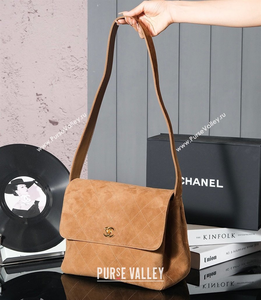 Chanel Vintage Suede Flap Bag with Wide Strap Brown 2025 CH011303 (yezi-250113057)