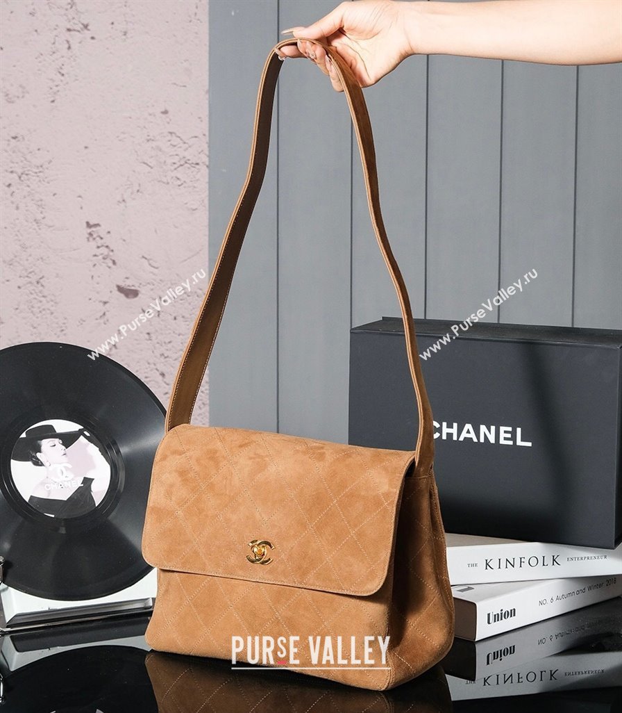 Chanel Vintage Suede Flap Bag with Wide Strap Brown 2025 A99935 (yezi-250213046)