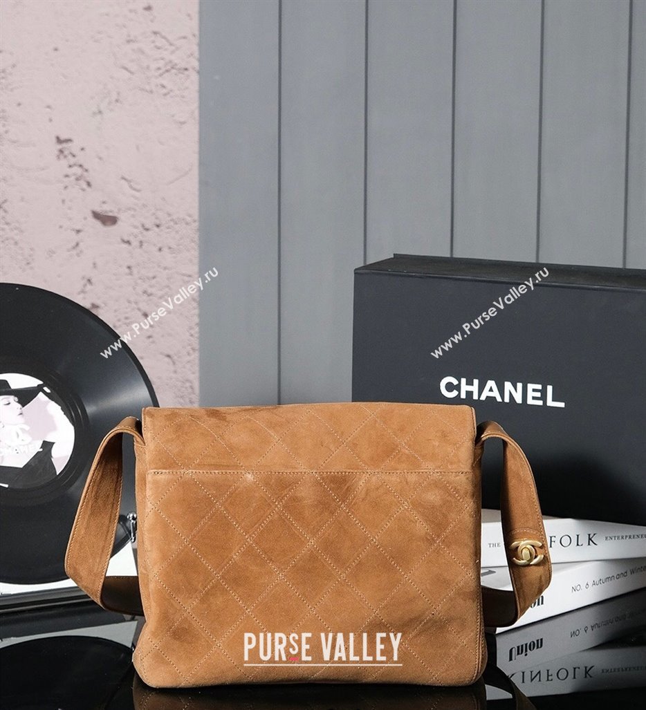 Chanel Vintage Suede Flap Bag with Wide Strap Brown 2025 CH011303 (yezi-250113057)