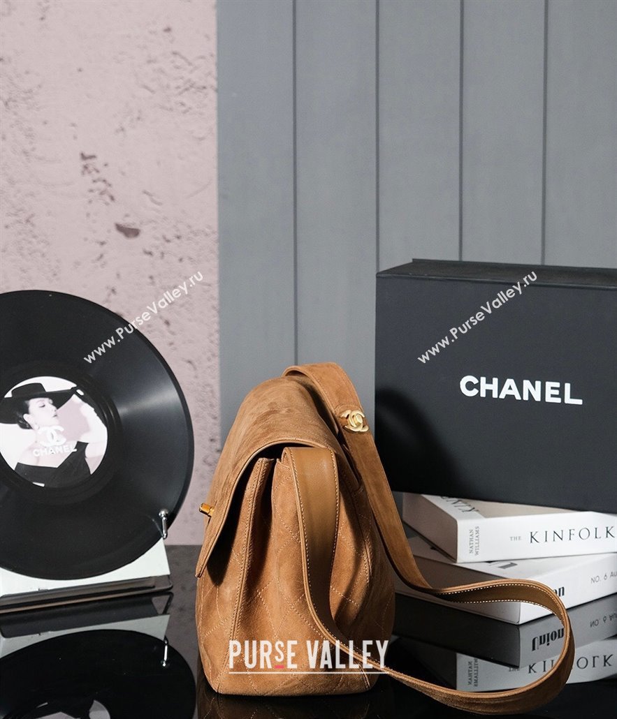 Chanel Vintage Suede Flap Bag with Wide Strap Brown 2025 CH011303 (yezi-250113057)