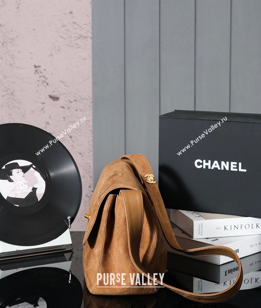 Chanel Vintage Suede Flap Bag with Wide Strap Brown 2025 A99935 (yezi-250213046)