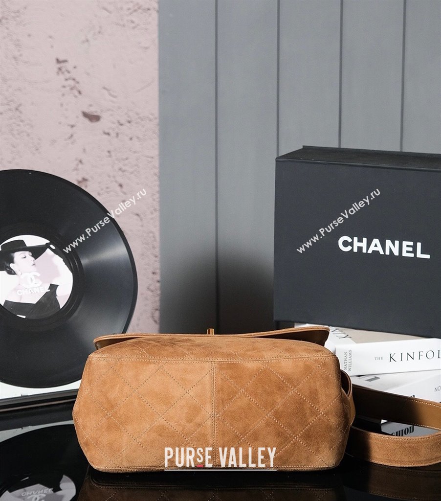 Chanel Vintage Suede Flap Bag with Wide Strap Brown 2025 A99935 (yezi-250213046)