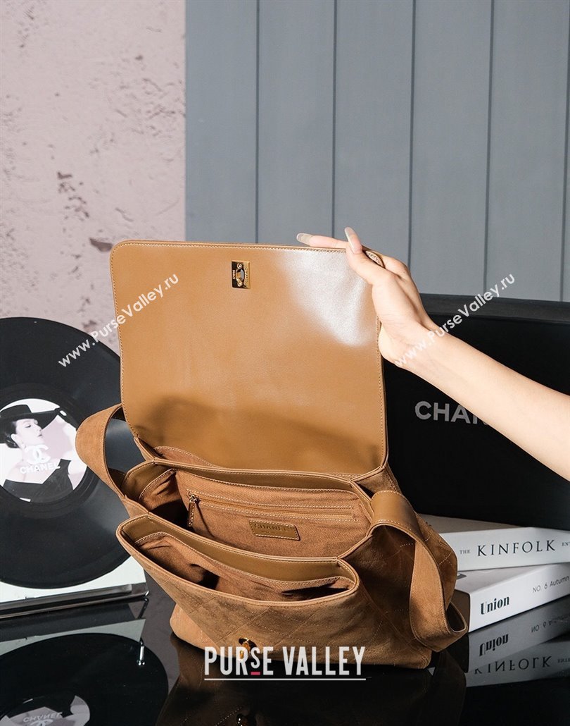 Chanel Vintage Suede Flap Bag with Wide Strap Brown 2025 CH011303 (yezi-250113057)
